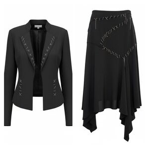 Alberto Makali Elegant Black Women's Tiered Skirt Jacket Suit 8